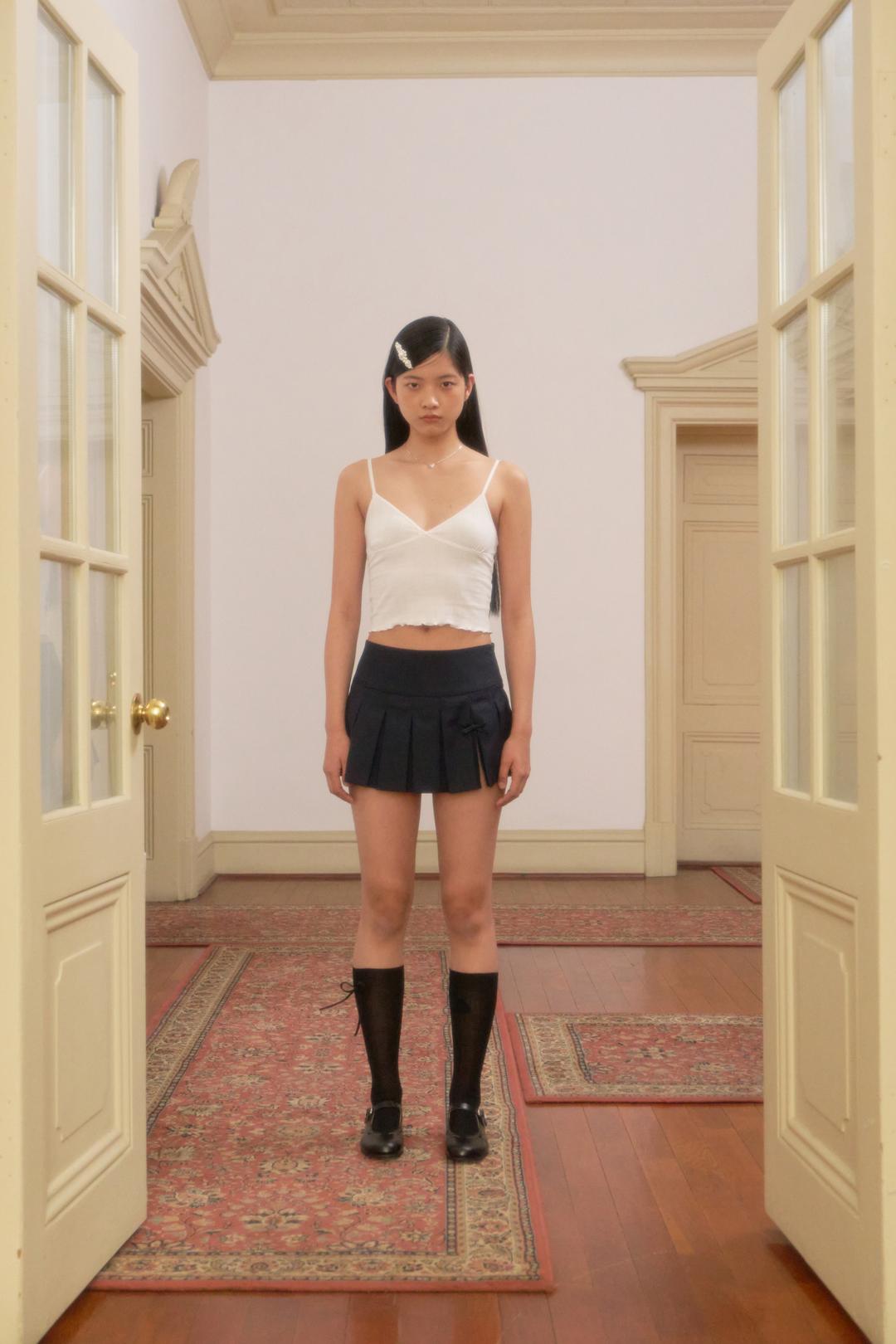 (바로 발송) Slit Pleats Skirt (Navy)