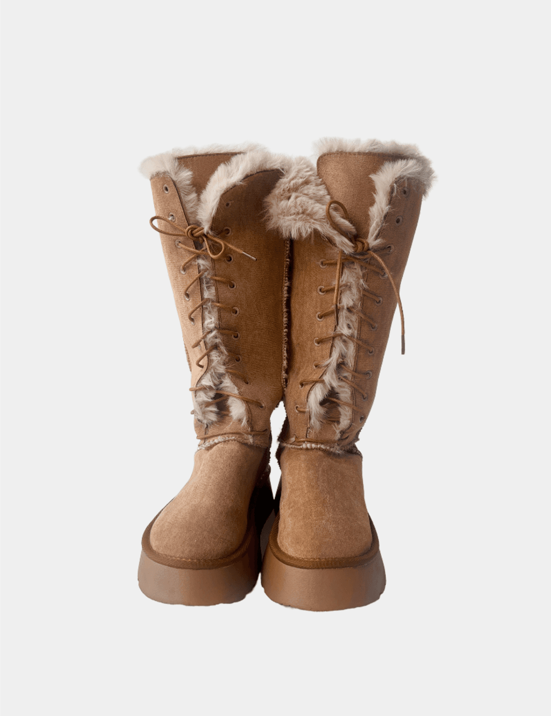 레이스업  퍼 플랫폼 어그 롱 부츠