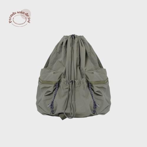 드로스트링 나일론 백팩 카키