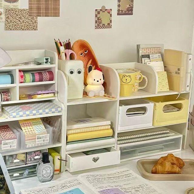 (재입고/당일발송) 온링포유 감성 책꽂이 미니 하트 손잡이 서랍 피규어 진열대 책상 선반 수납 필기구 문구 소품 화장품 수납 정리 정리함 인테리어소품