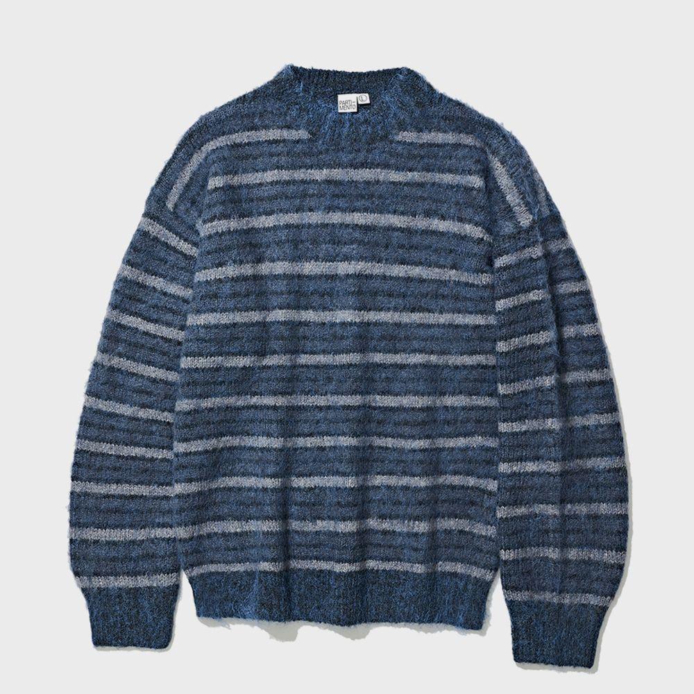 Brushed Mohair Stripe Knit Navy