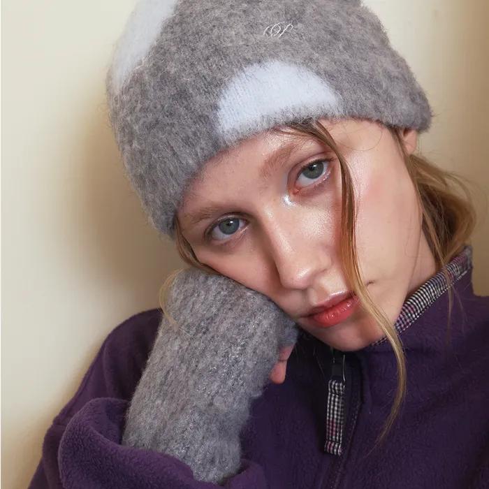 Fluffy Dotted Knit Beanie - Grey