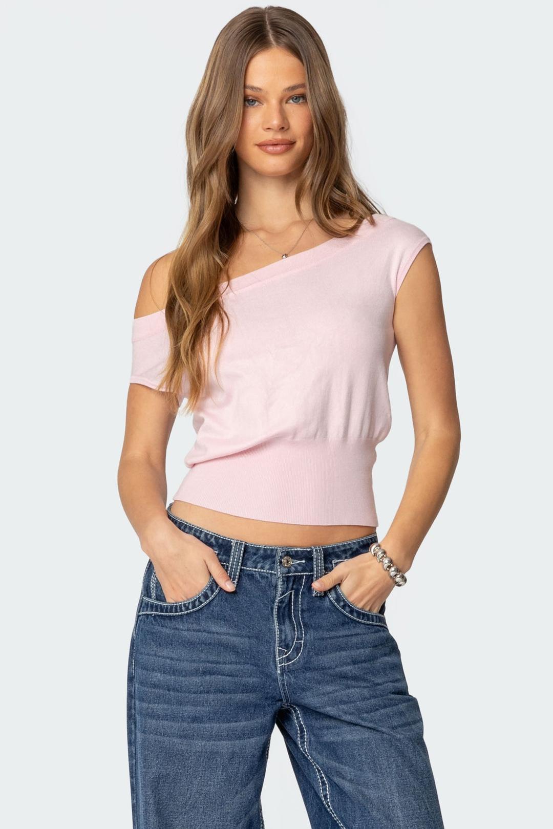 Michaela Off Shoulder Knit Top - LIGHT PINK / XS