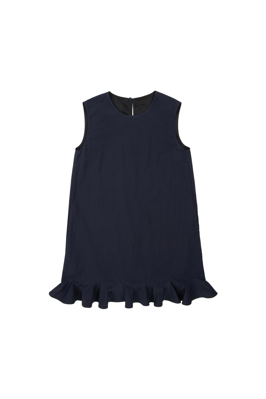 RUFFLE SLEEVELESS MINI DRESS, NAVY