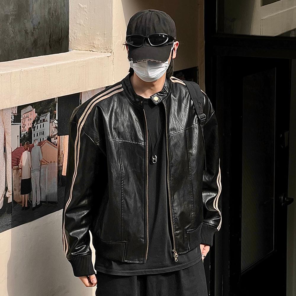 빈티지 트랙 레더 집업 자켓 2C 남자 여자 빈티지 스트릿 캐주얼 라이더 가죽 봄 가을