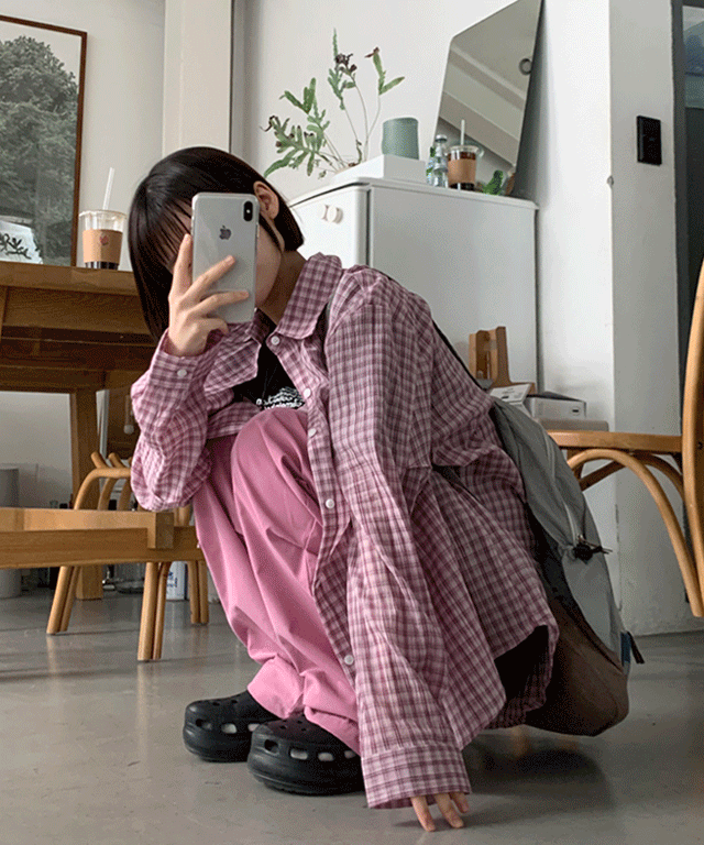 [UNISEX]그라프 시어서커 체크셔츠