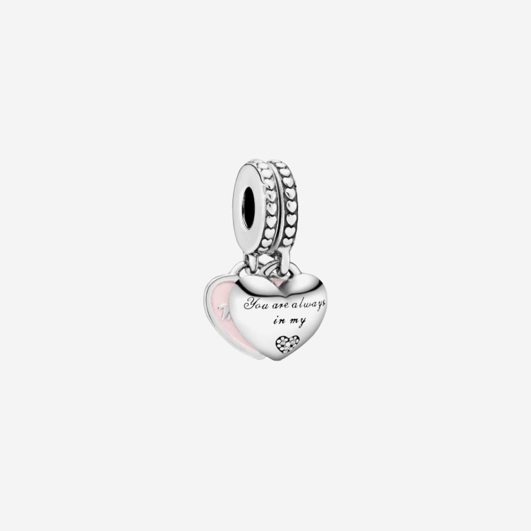 (W) Pandora Mother & Daughter Hearts Dangle Charm Sterling Silver Pink