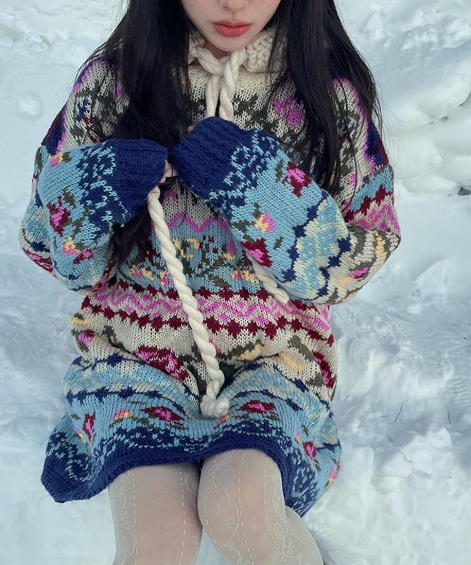 [연말룩/크리스마스] 빈티지 눈꽃 자가드 루즈핏 롱 니트