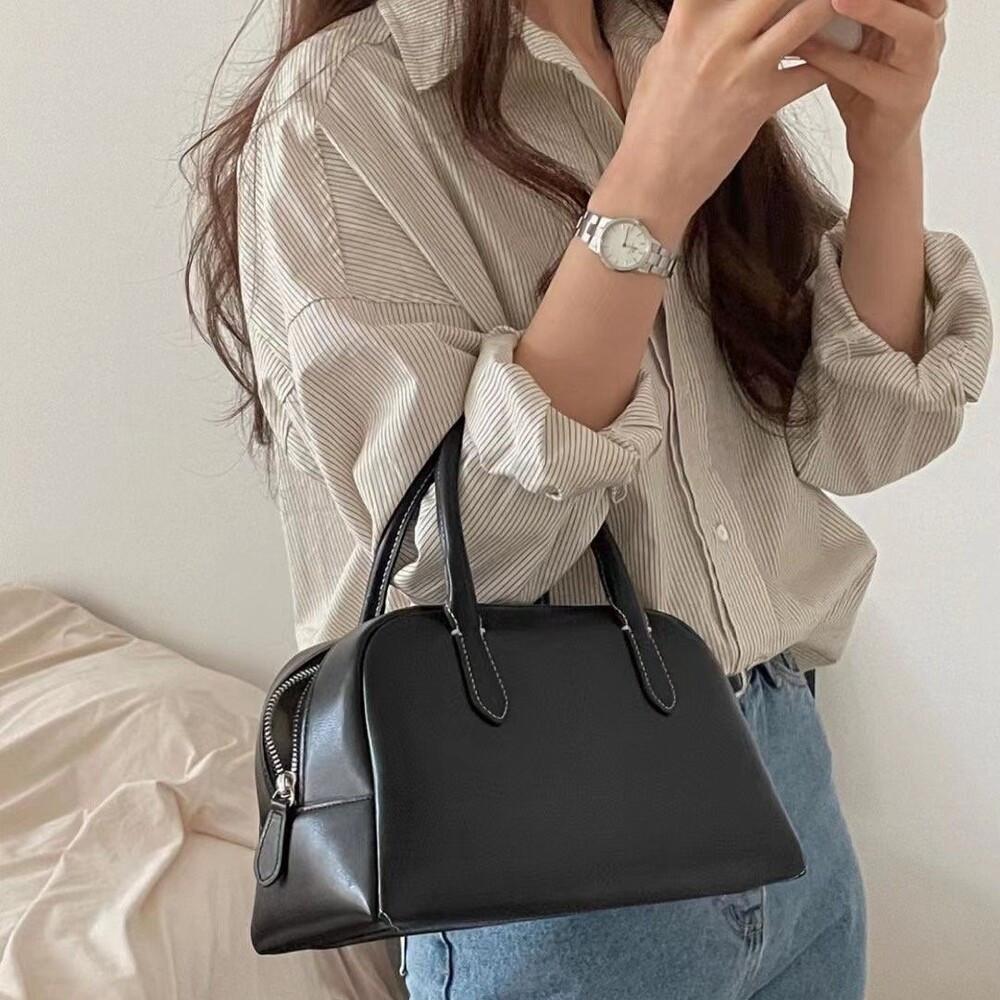 국산 여성 가죽 데일리 볼링백 토트백