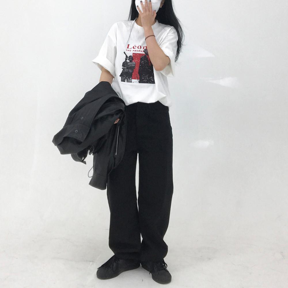 wide cotton pants black 일자 와이드 코튼 팬츠 블랙 (S-XL)