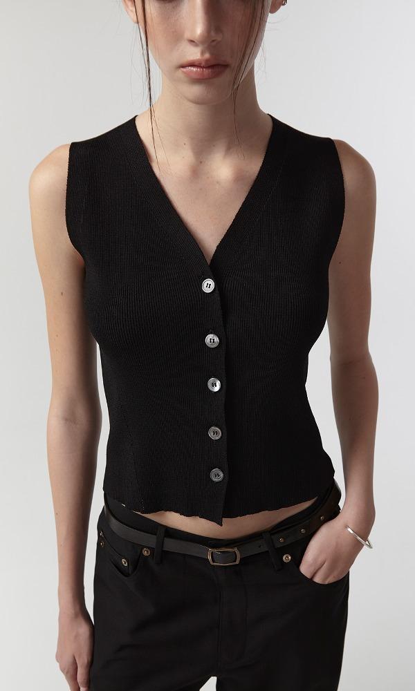 VISCOSE V-NECK KNIT VEST (BLACK)