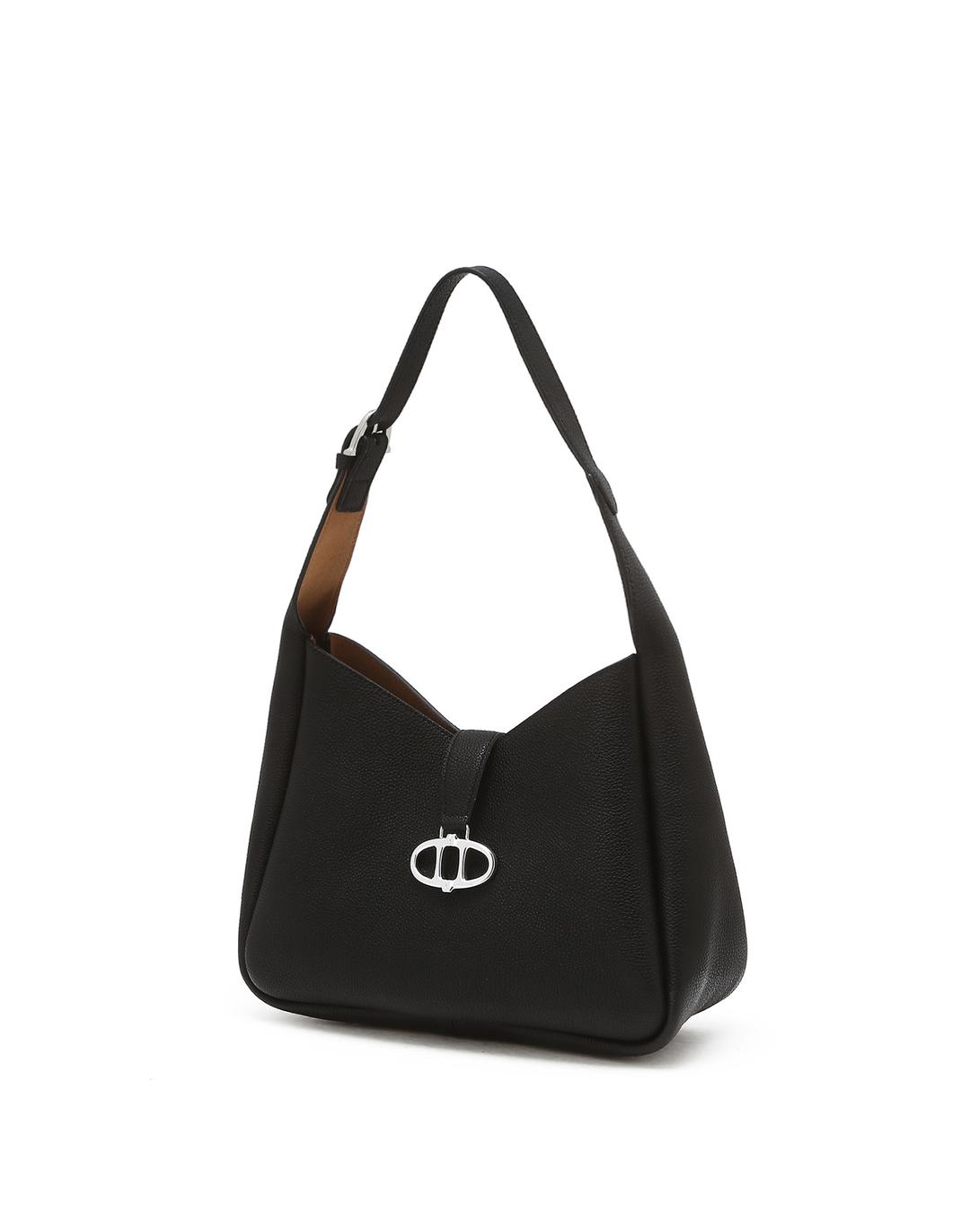 MARON BLACK SHURUNKEN LEATHER HOBO BAG M (SILVER)