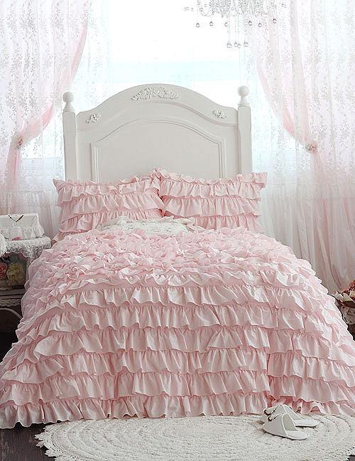 프릴리 / 코랄핑크 예쁜 프릴침구 레이스이불 화이트 핑크