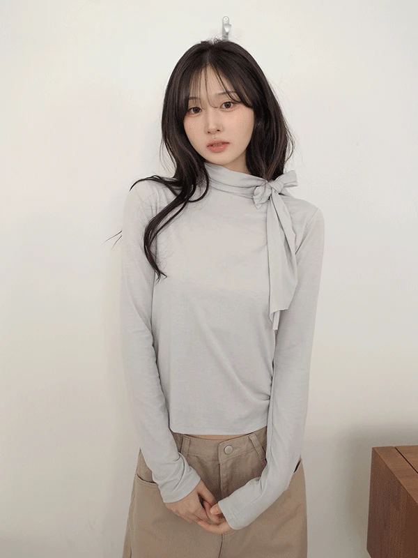 [하객룩/포인트🖤] 오트 레이어드 머플러 타이 긴팔 티셔츠 3color