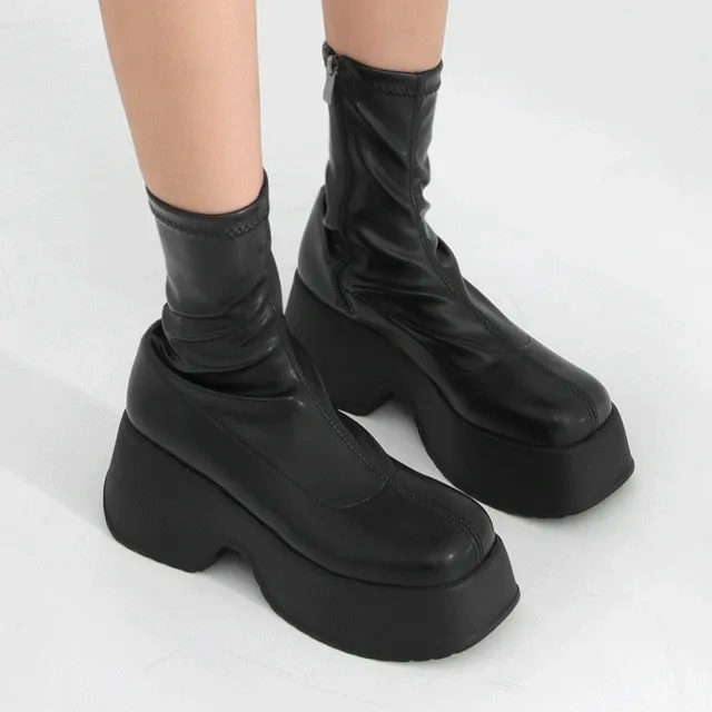 ⚡당일출고⚡심플 모던 플랫폼 스판 통굽 앵클 부츠 L-9165/9271