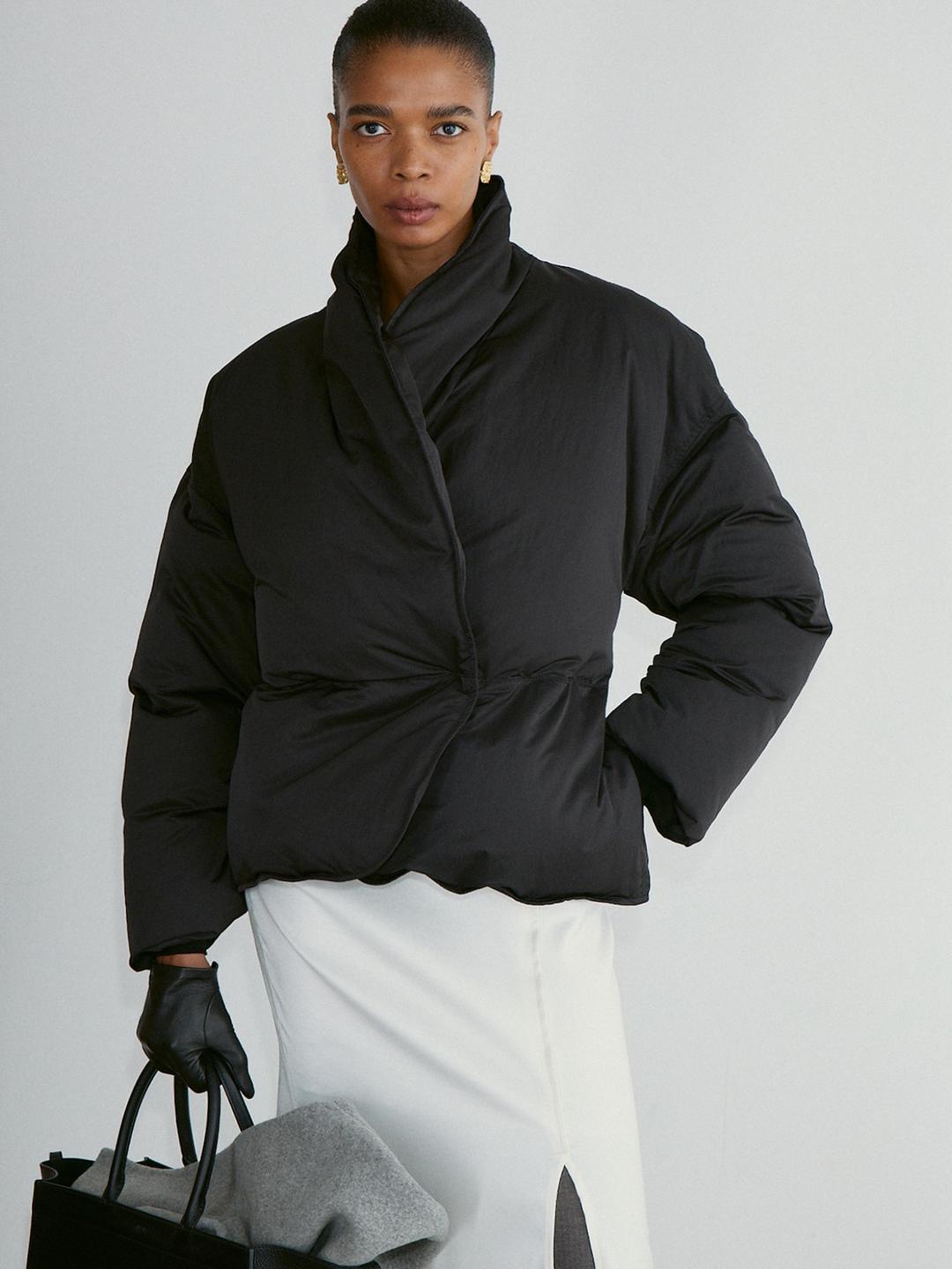 SHAWL COLLAR PUFFER JACKET (BLACK)