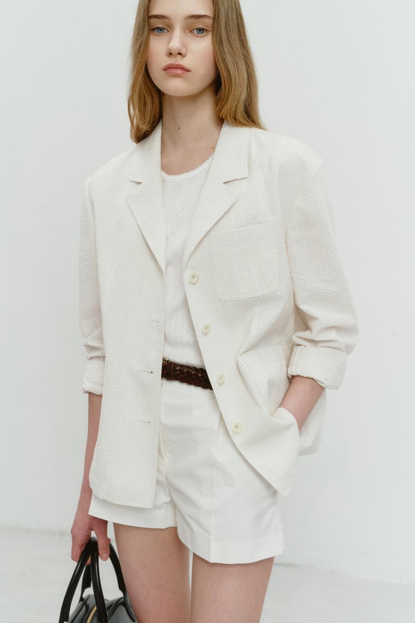 SUMMER NATURAL SEERSUCKER JACKET BEIGE STRIPE