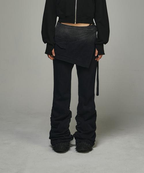 Dyed Eyelet Belt Skirt Shirring Pants