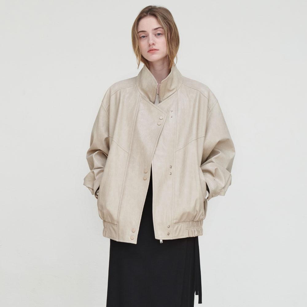 Asymmetric Placket Faux Leather Jacket SL4AJ820-91