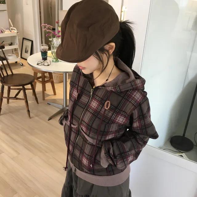 (2 color) 체크 건빵 빈티지 후드집업