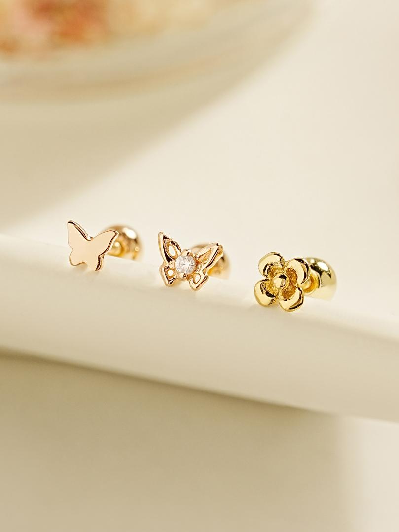 14K 미니 나비 플라워 피어싱 귀걸이