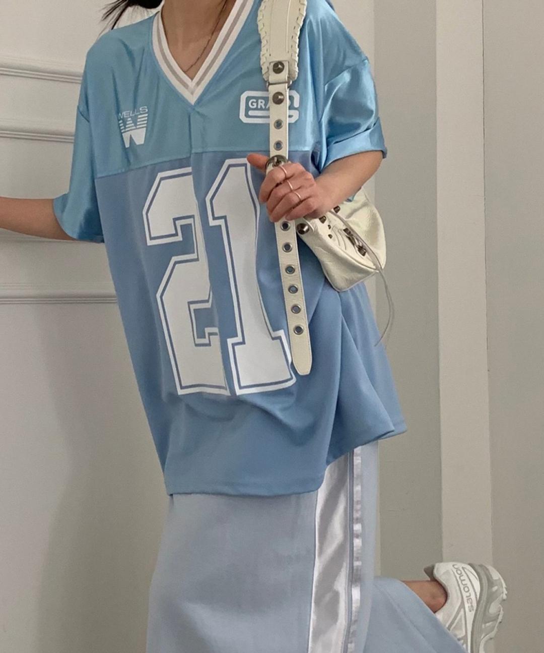 스포티 메탈 져지 반팔 티셔츠