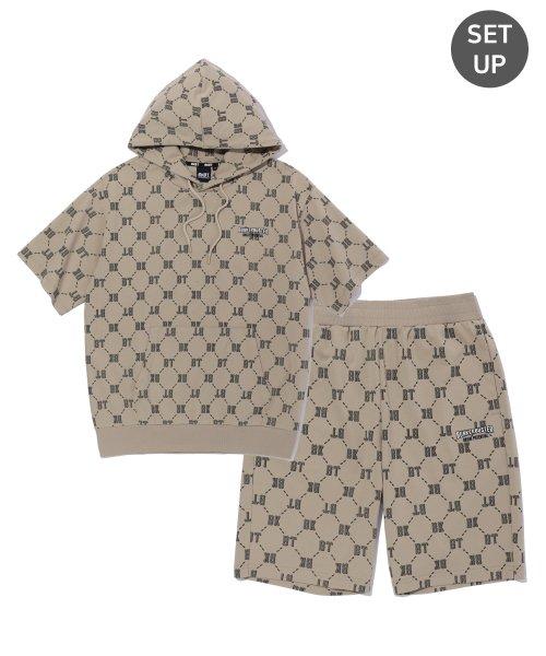 [SET UP] 모노 로고 반팔 후디 + 쇼츠 셋업 BEIGE (MZ2TU100-005)