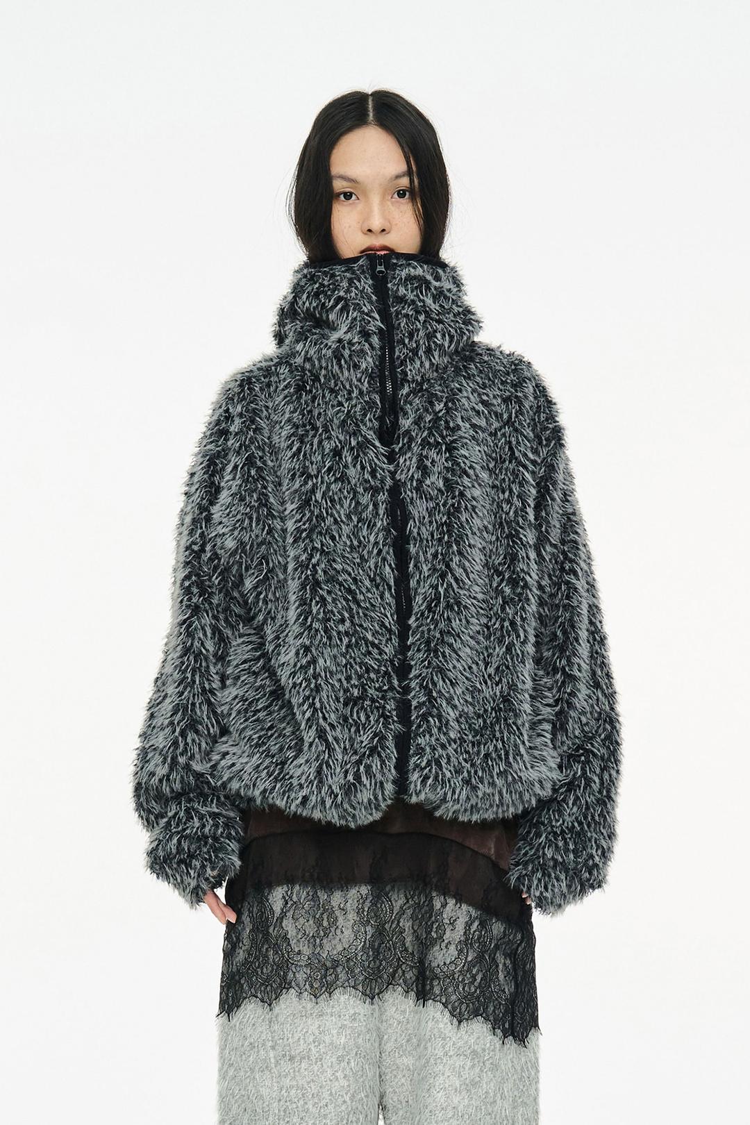 HAIRY BALACLAVA ZIP UP / CHARCOAL