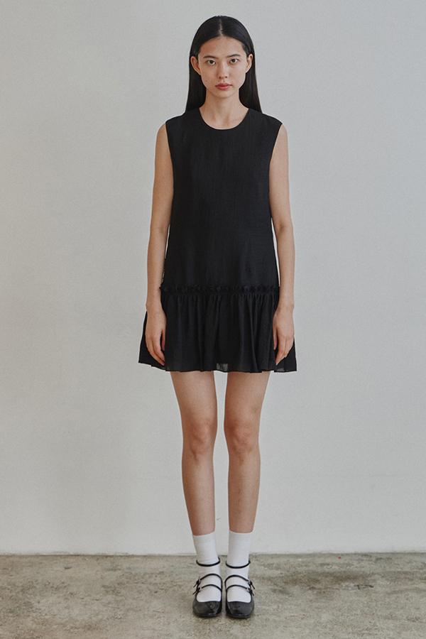 LOVE FRILL A LINE MINI DRESS - BLACK