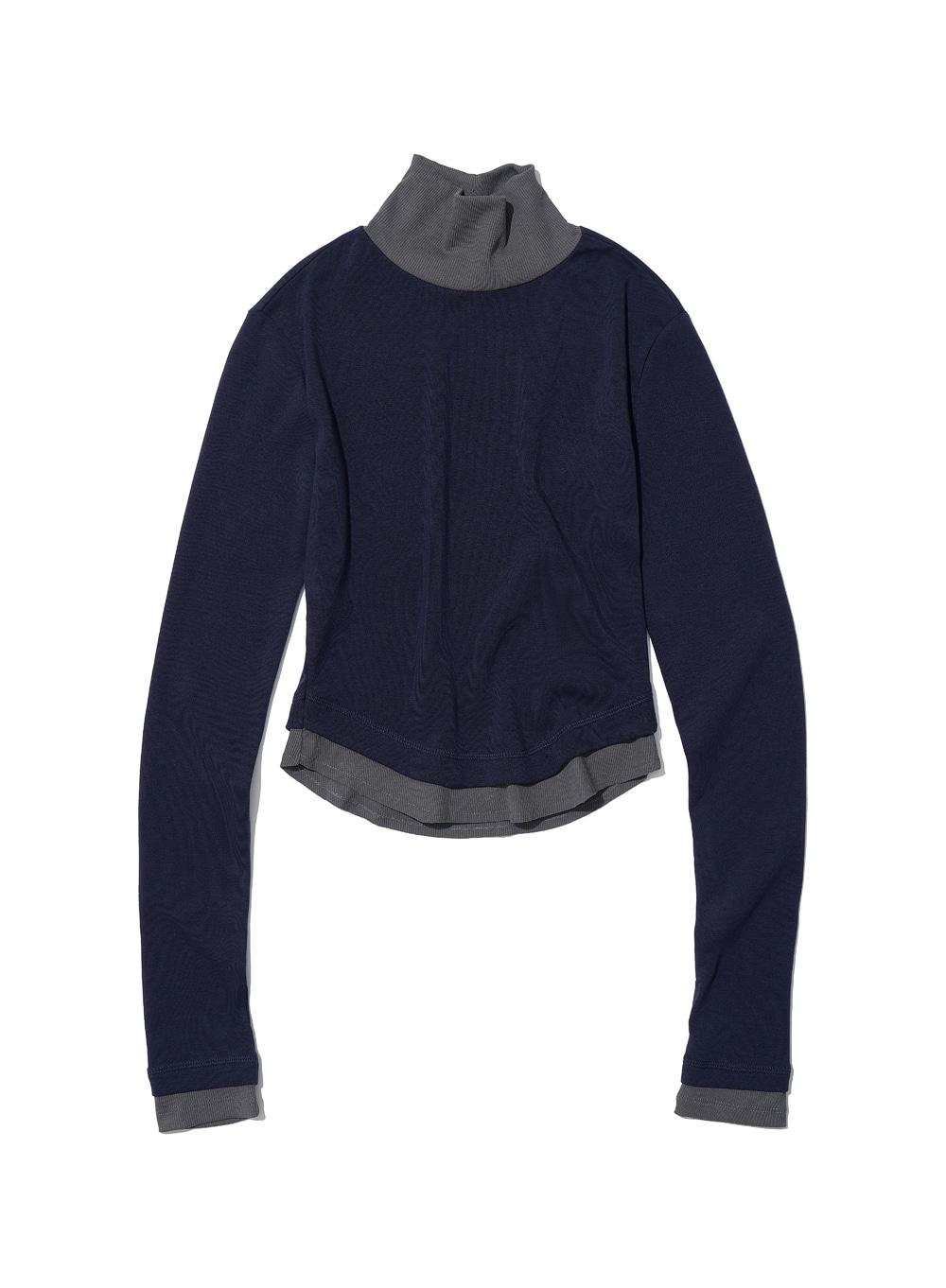 [WOMEN] DOUBLE LAYERED HIGH NECK TEE_NAVY