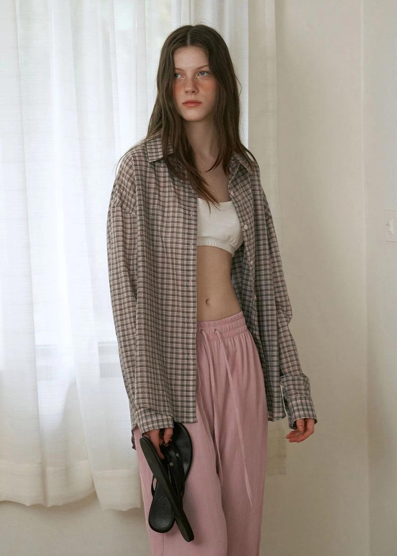 morceau par morceau - Loose-Fit Check Shirt (Pink)