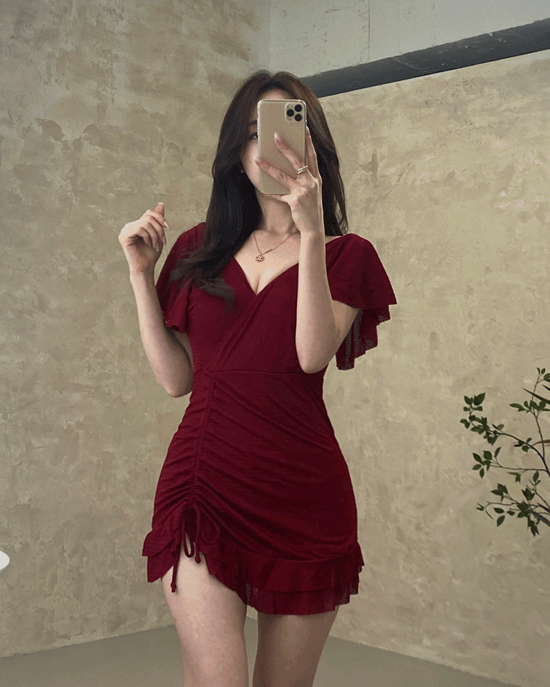 [M-XL/당일출고/주문폭주]루비 셔링원피스 비키니 2color