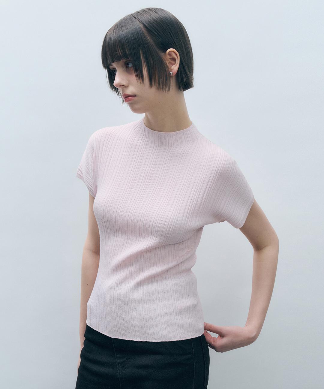 몽돌 홀가먼트 하프넥 플리츠 니트 탑 베이비핑크 MDKT107BABYPINK