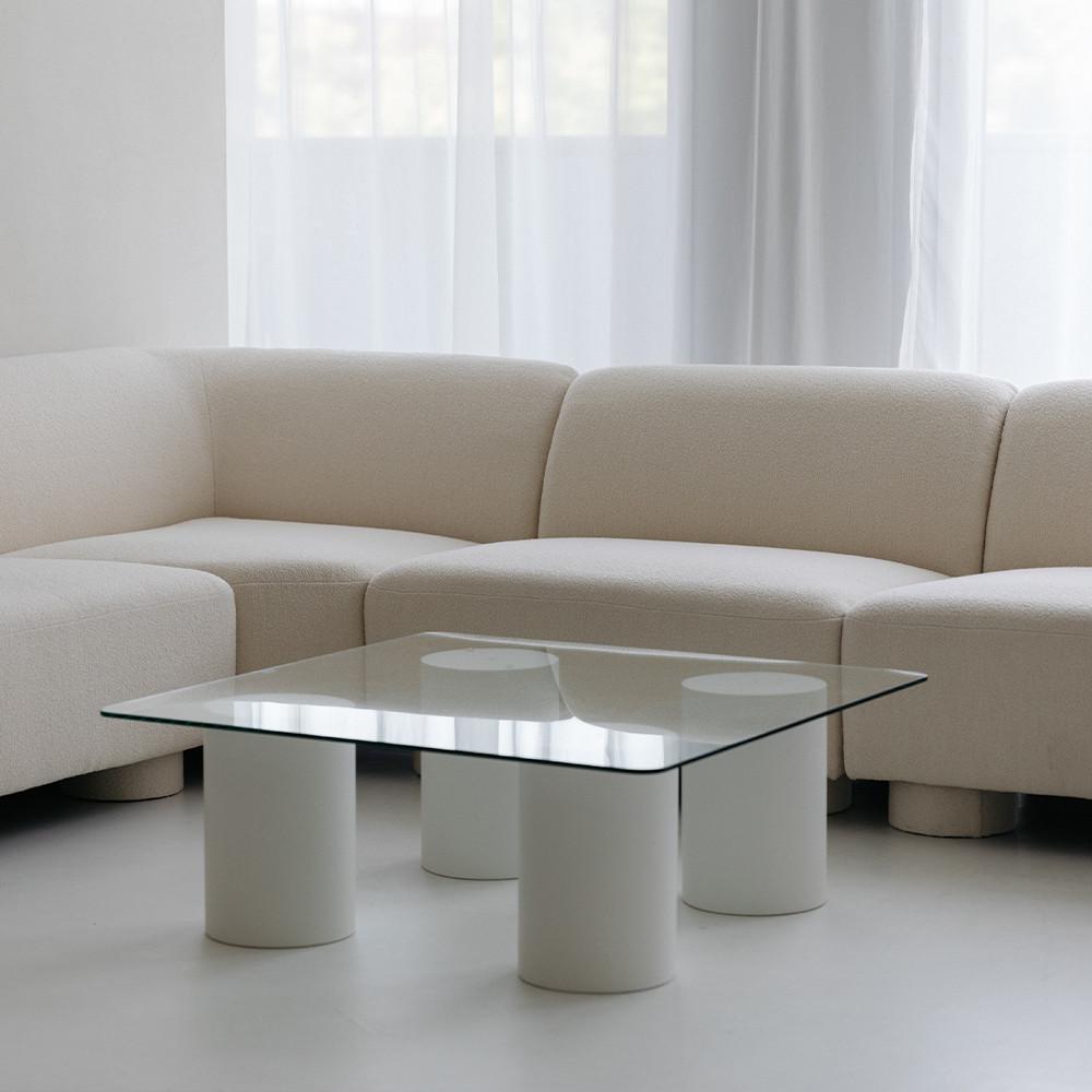 에벤 화이트 강화유리 사각 거실 소파테이블