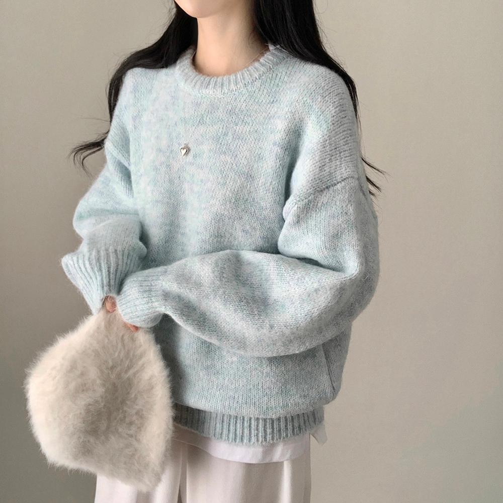 자스민벨 [몽글ᰔ/색감맛집!] 모아 러블리 아방 도톰 울 오버핏 라운드 긴팔 파스텔 니트