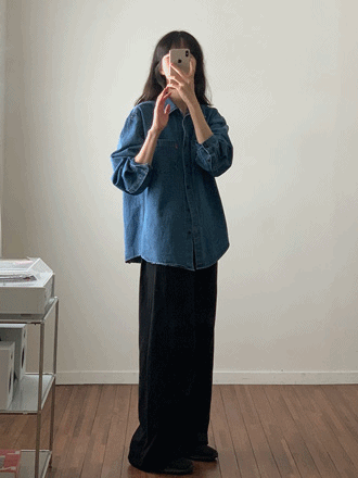 노을달 로즈 데님 셔츠