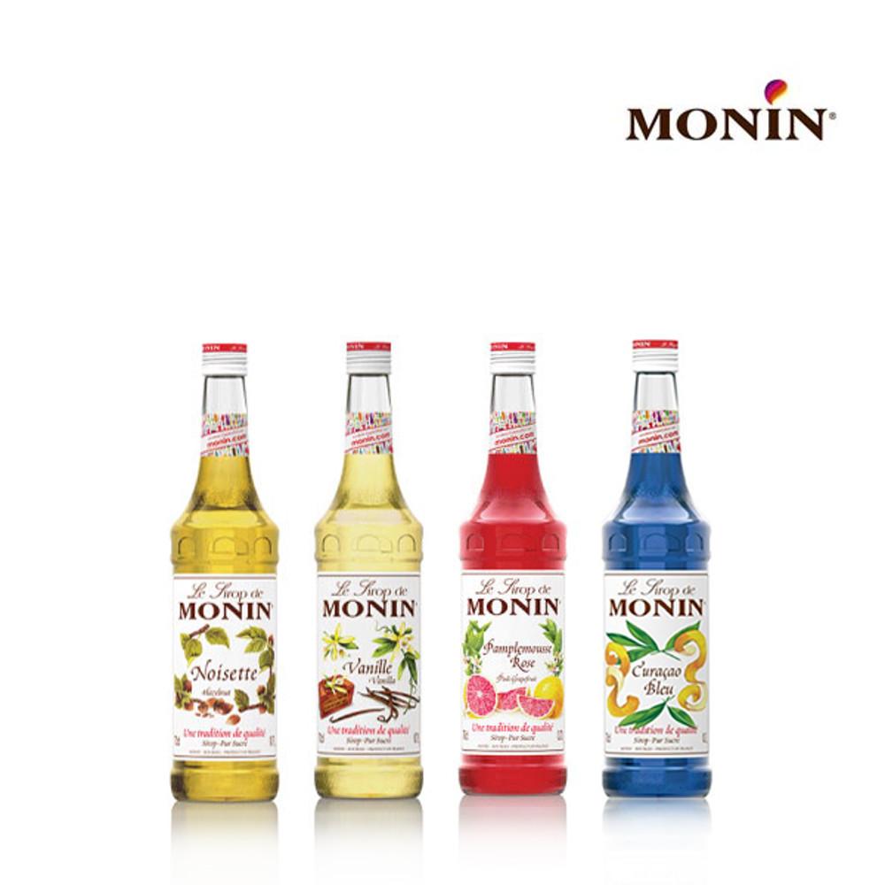 MONIN 모닌 미니시럽 250ml 바닐라 헤이즐넛 카라멜 블루큐라소 자몽 망고 패션후르츠