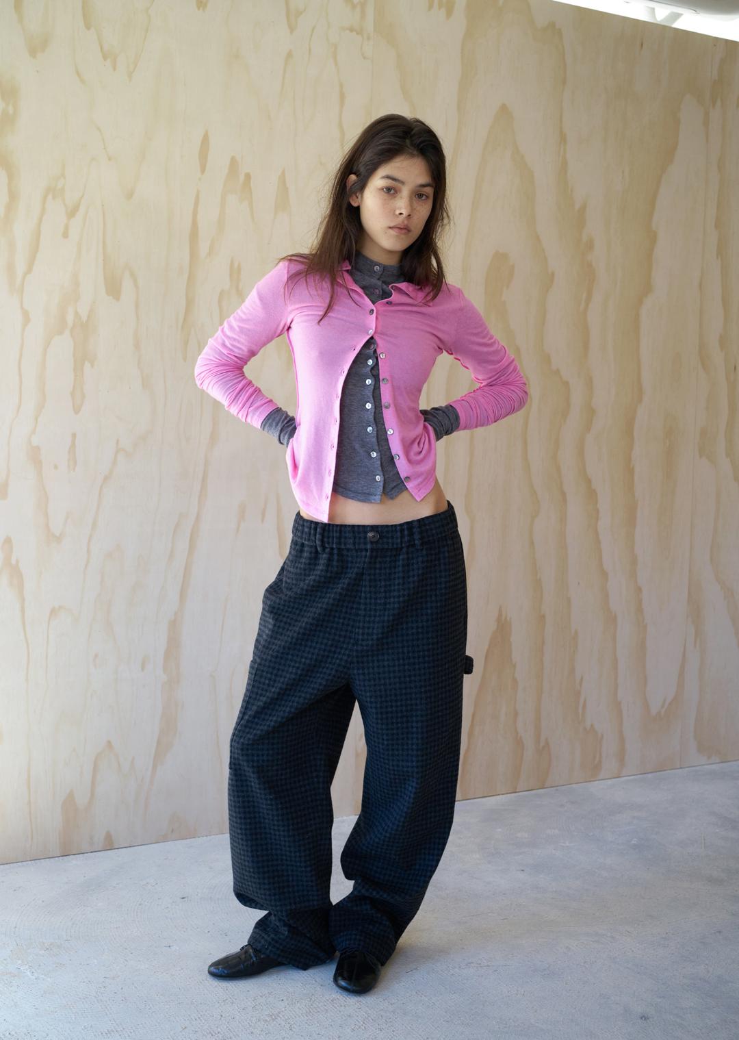 CHECK WOOL EASY PANTS