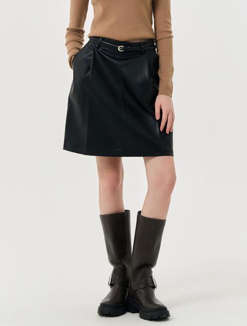 레더 핀턱 미디스커트 [BLACK] / WBD4L13513