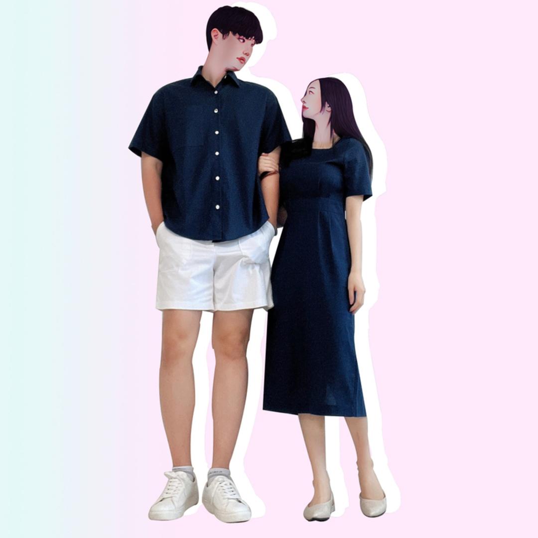 [🧶린넨소재*/💃핏보장/커플룩강추!] 여름 반팔 린넨 마 스퀘어넥 하객 롱 원피스 오버핏 린넨 반팔 셔츠 남방 웨딩촬영 캐주얼 커플 시밀러룩