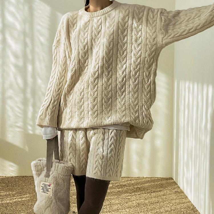 루즈핏 케이블 골지 니트 투피스세트