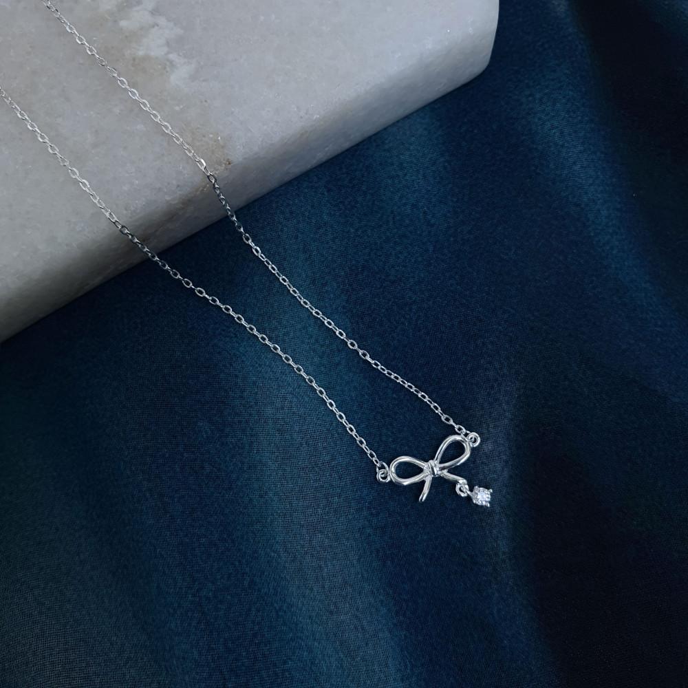 925실버 리본 큐빅 참 은 목걸이