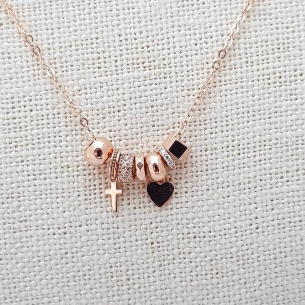 14K 미니 십자가 하트 링 목걸이