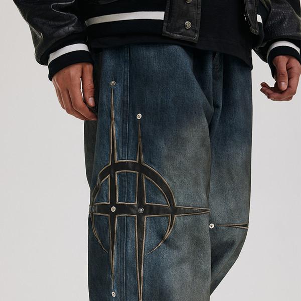 leather studded dyed jeans