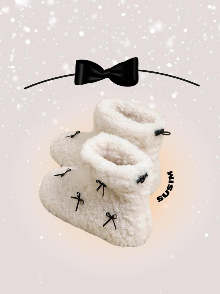 수심 Ribbon Shearing Boots 리본 시어링 부츠 양털 슈즈 겨울 화이트