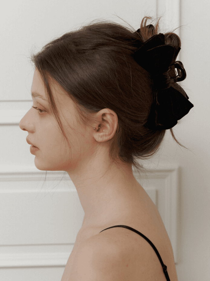 velvet double black ribbon hair claw