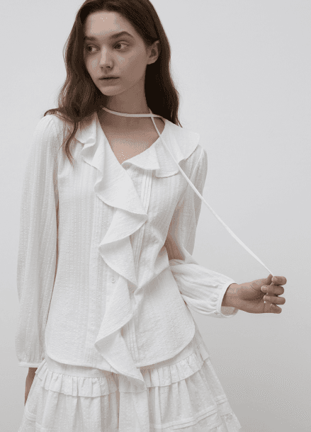 [Exclusive]러플 레이스 블라우스