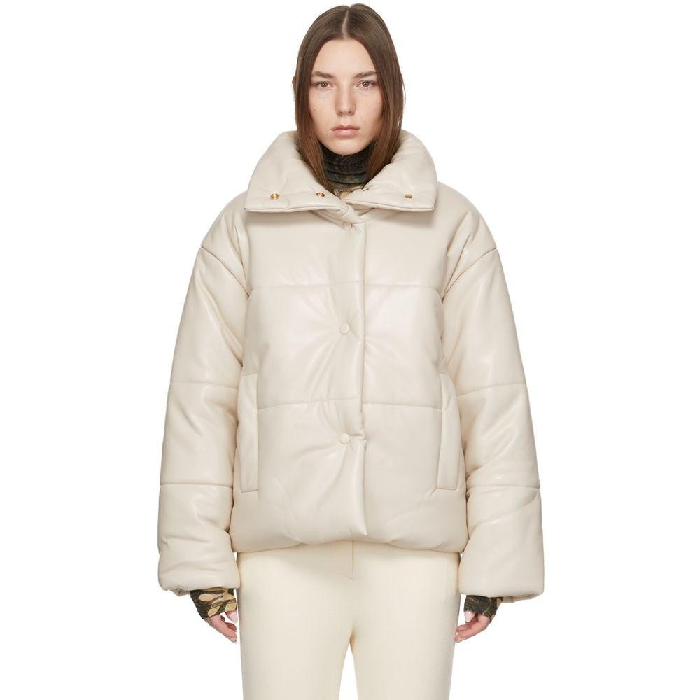나누슈카 여성 베이지 비건 가죽 하이드 재킷 패딩 221845F061002