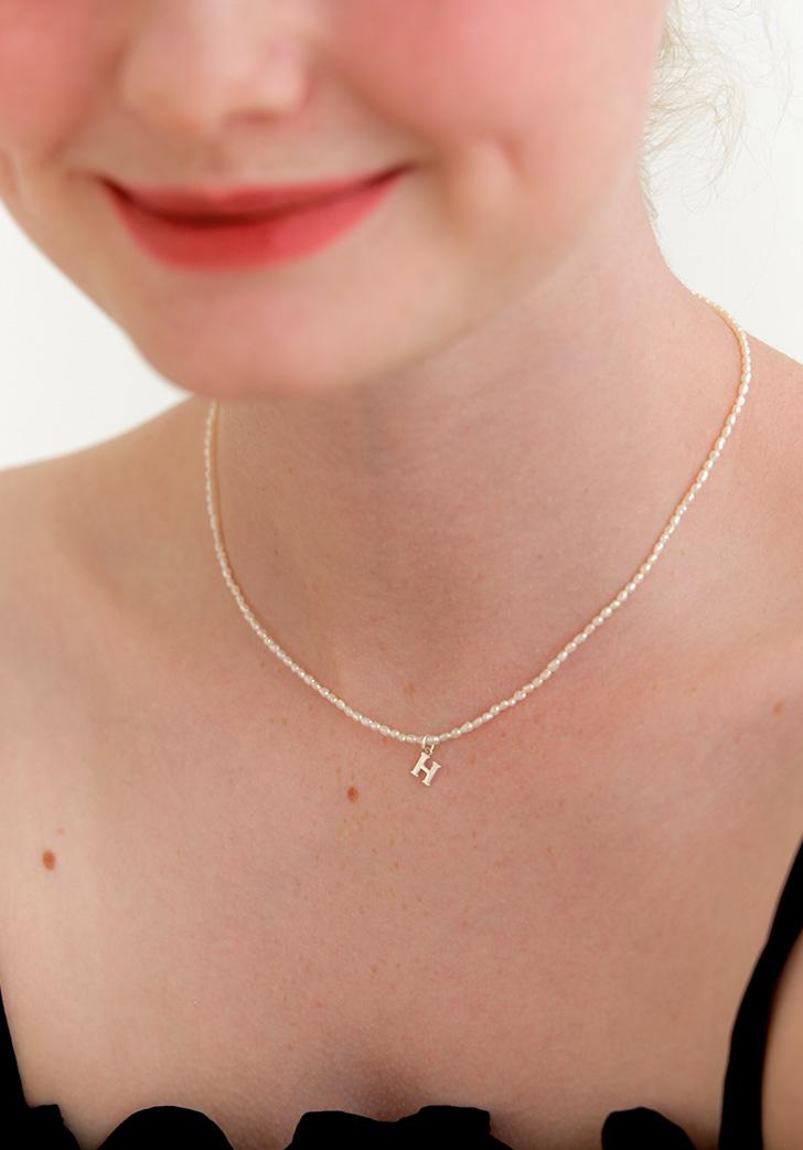 (Silver 925) petit initial pearl necklace