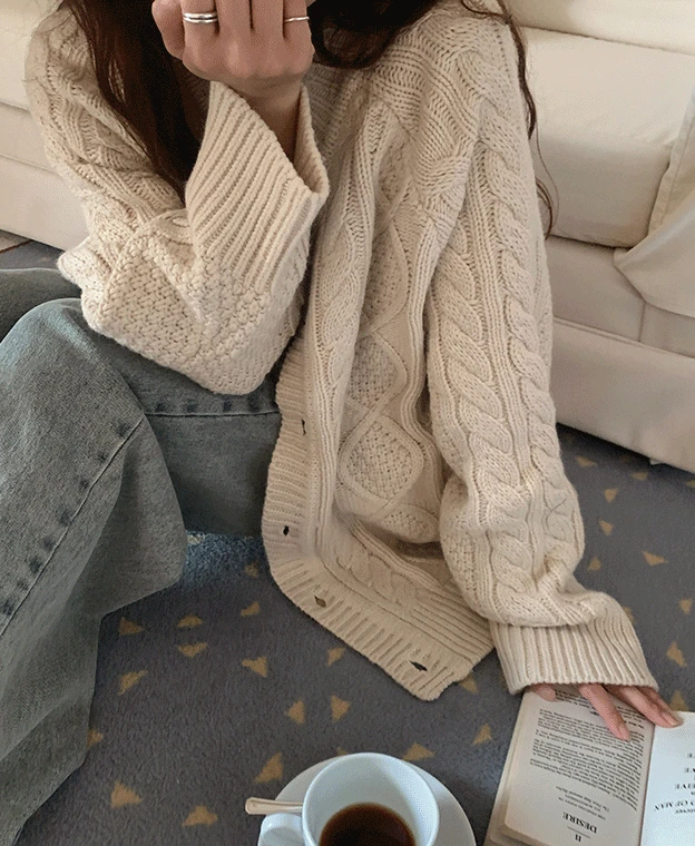 🤎BEST 디어 박시 꽈배기 가디건 (2color)